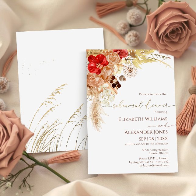 Invitation Aquarelle dorée Boho Dîner de répétition Mariage (Créateur téléchargé)