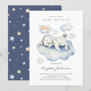 Invitation Aquarelle dormant bébé lapin Baby Brunch bébé