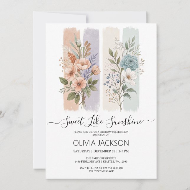 Invitation Aquarelle douce comme soleil Anniversaire (Devant)