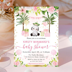 Invitation Aquarelle Douce Fête de Naissance de Zèbre Rose Ju