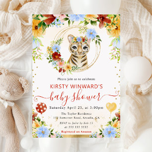 Invitation Aquarelle Douce Fête de Naissance du Tigre de la J