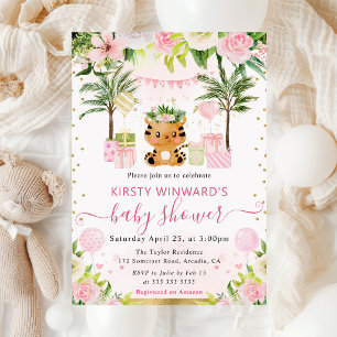 Invitation Aquarelle Douce Fête de Naissance du Tigre Rose de