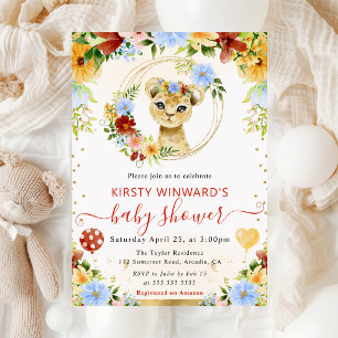 Invitation Aquarelle Douce Fête de Naissance Lion de la Jungl