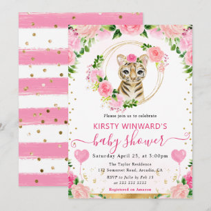 Invitation Aquarelle Douce Fête de Naissance Tigre de la Jung