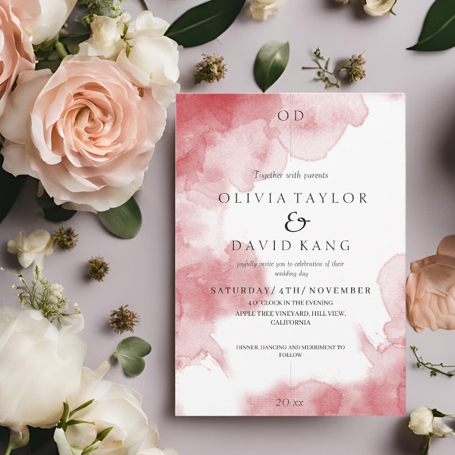 Invitation Aquarelle douce romantique moderne Mariage Bourgog (Créateur téléchargé)