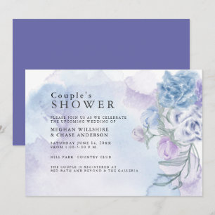 Invitation Aquarelle Douche Florale bleu foncé