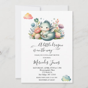 Invitation Aquarelle Dragon Bébé Avec Fleurs Arc En Ciel