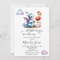 Aquarelle Dragon Bébé Avec Fleurs et Papillon