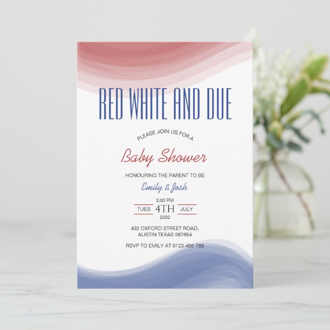 Invitation Aquarelle Drapeau USA Rouge Blanc et Impayé (Debout devant)