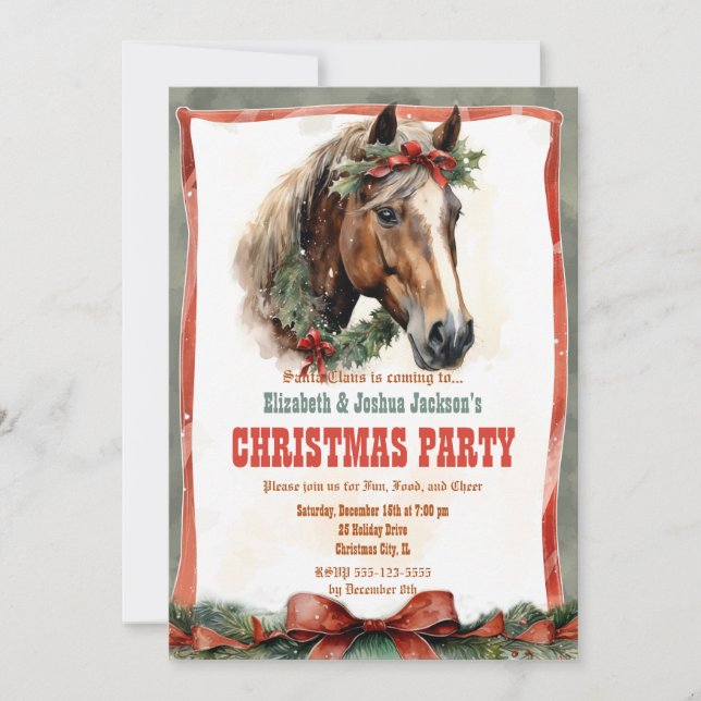 Invitation Aquarelle du Cheval de Noël (Devant)