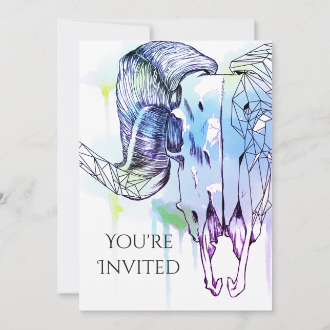 Invitation Aquarelle du crâne de rame géométrique (Dos)