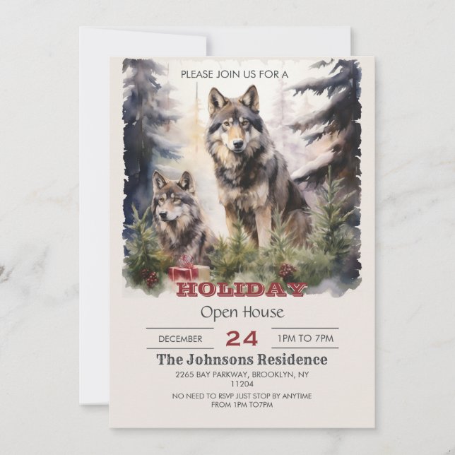 Invitation Aquarelle du loup de Noël (Devant)