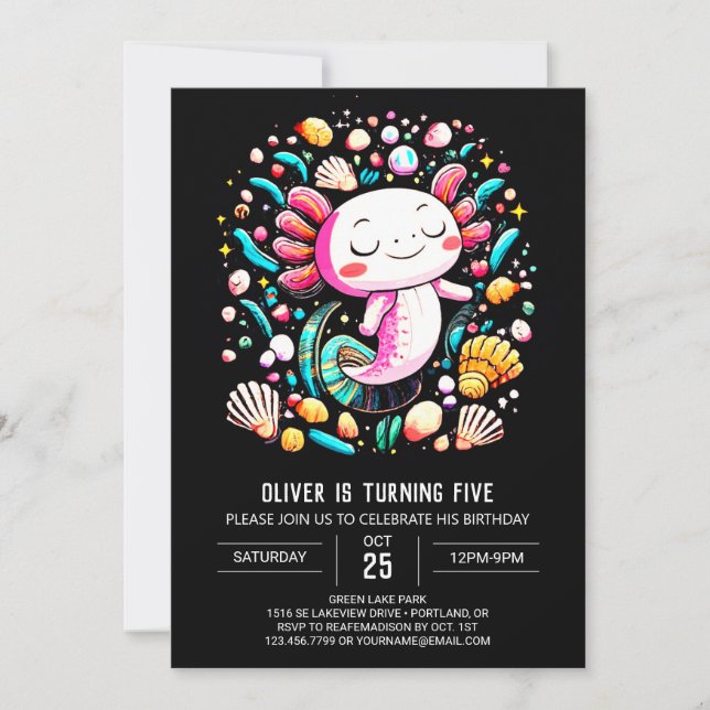Invitation Aquarelle du mignon Axolotl Anniversaire (Devant)