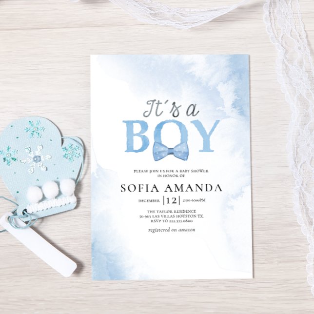 Invitation Aquarelle Dusty Baby shower bleu (Créateur téléchargé)