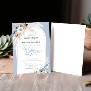 Invitation Aquarelle Dusty Blue Boho Mariage de plumes floral