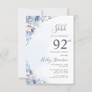 Invitation Aquarelle Dusty Blue Surprise 92e fête d'anniversa