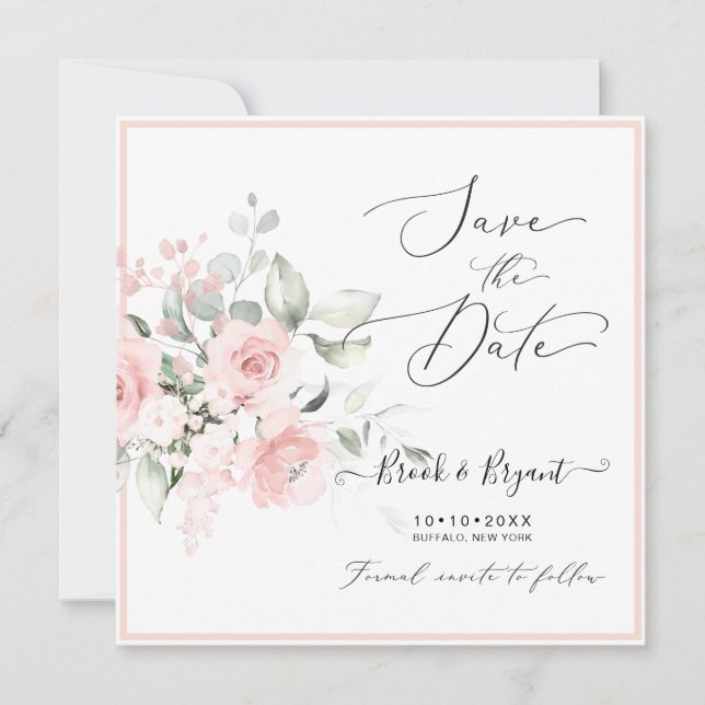 Invitation Aquarelle Dusty Blush Rose Roses Enregistrer la da (Devant)