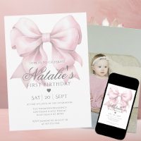 Aquarelle Dusty Pink Bow Photo 1ère fête d'anniver