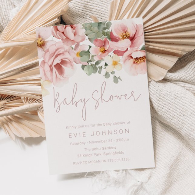 Invitation Aquarelle Dusty Rose Beau Baby shower (Créateur téléchargé)