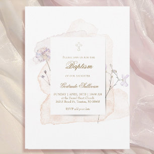 Invitation aquarelle éclaboussures et fleurs n9   Baptême