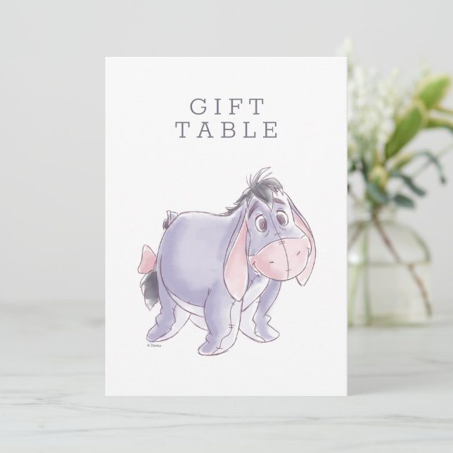 Invitation Aquarelle Eeyore Baby shower table cadeau (Debout devant)