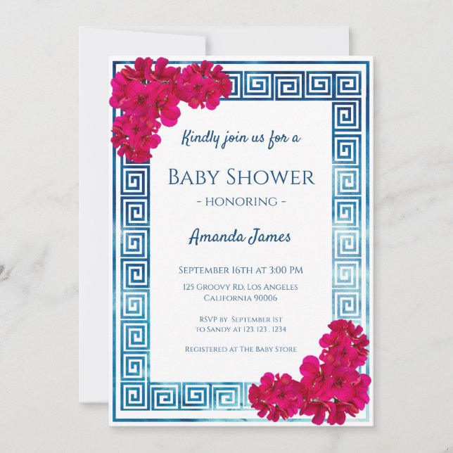 Invitation Aquarelle Elégance Grecienne + Baby shower rose (Devant)