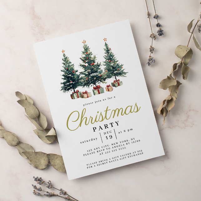 Invitation Aquarelle Élégance Noël Arbre de Noël (Créateur téléchargé)