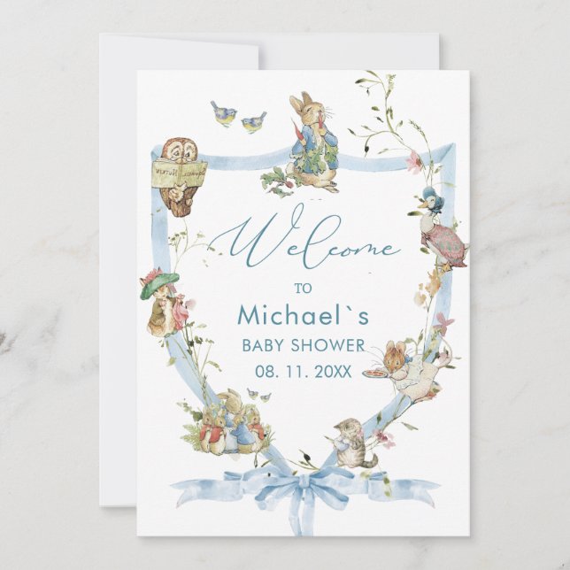 Invitation Aquarelle Elegant Fleur sauvage Peter Rabbit bébé  (Devant)