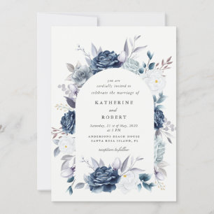 Invitation aquarelle élégante bleu foncé mariage