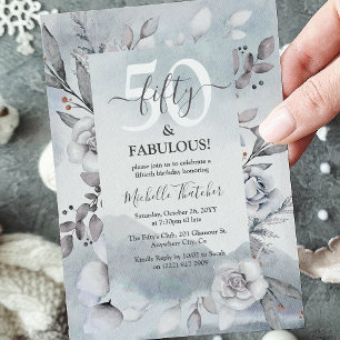 Invitation Aquarelle élégante d'hiver botanique pour 50e anni