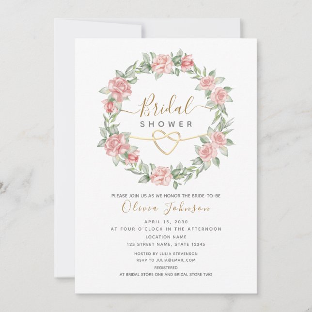 Invitation Aquarelle Elégante Fête des mariées florale (Devant)