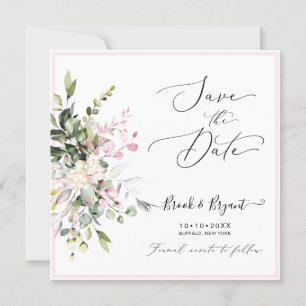 Invitation Aquarelle Élégante Gomme Rose Bleu Eucalyptus
