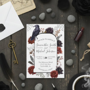 Invitation Aquarelle Elégante Halloween Floral Boho Feather I