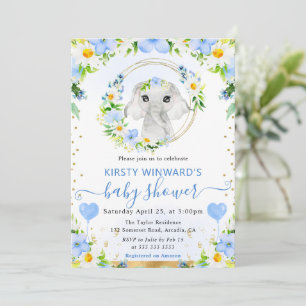 Invitation Aquarelle Éléphant de la Jungle Mignon Baby Shower