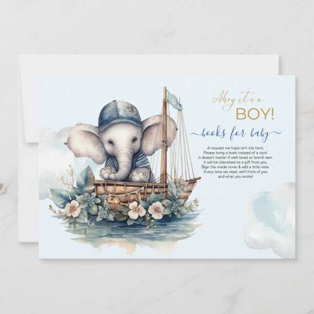 Invitation Aquarelle Elephant thème nautique Livres pour bébé (Devant)