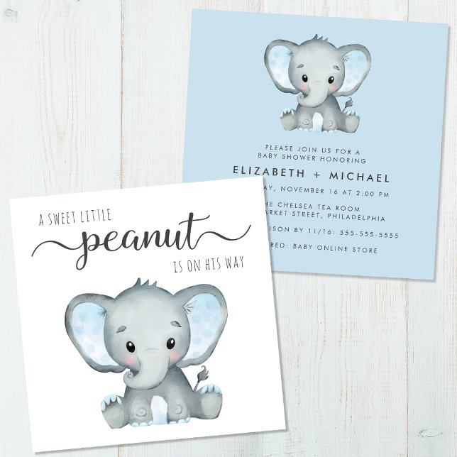 Invitation Aquarelle Eléphante mignonne Bébé Garçon Couples D (Créateur téléchargé)