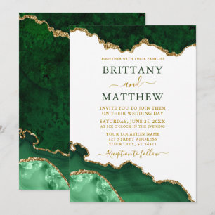 Invitation Aquarelle Emerald Marble vert Mariage de la géoode