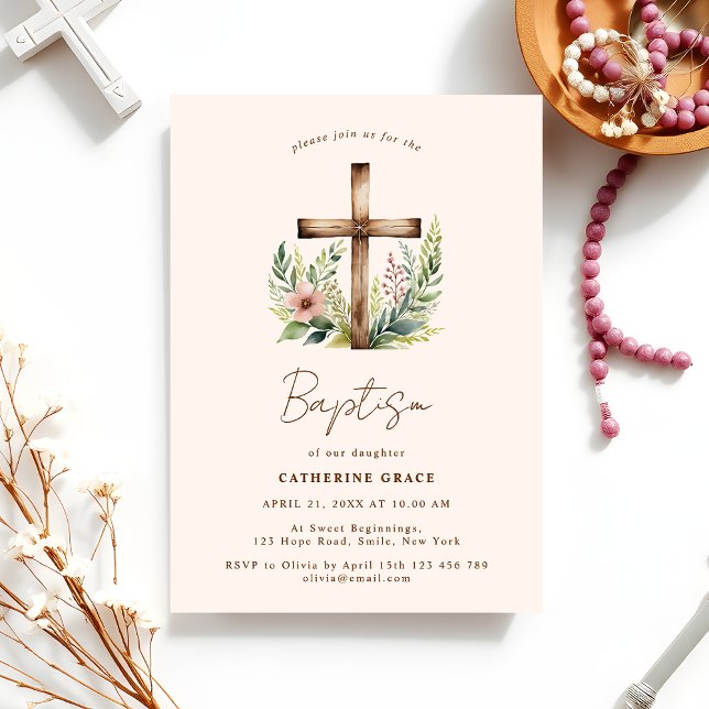 Invitation Aquarelle en bois | Baptême de bébé (Créateur téléchargé)