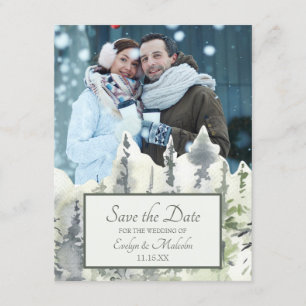 Invitation Aquarelle en bois massif Arbres Photo Enregistrer