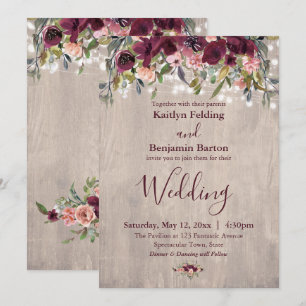 Invitation Aquarelle en bois rustique Lumières florales Maria