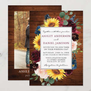 Invitation Aquarelle en bois rustique Mixte Floral Mariage ph