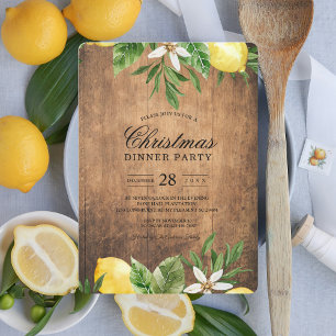 Invitation Aquarelle en bois vintage Citrons et feuilles jaun