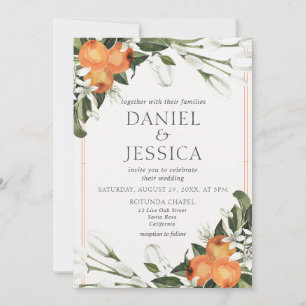 Invitation Aquarelle en fleurs d'agrumes orange