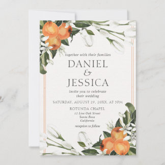 Invitation Aquarelle en fleurs d'agrumes orange