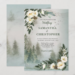 Invitation Aquarelle en ivoire de pin sylvestre Mariage flora