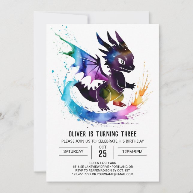Invitation Aquarelle en ligne Dragon Digital Boy Anniversaire (Devant)