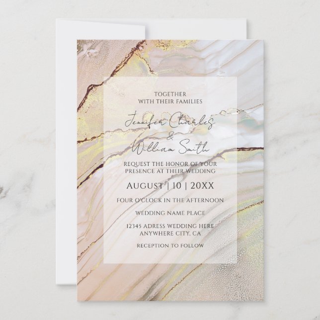 Invitation Aquarelle en marbre doré élégant moderne unique (Devant)