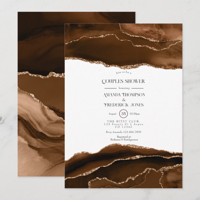 Invitation Aquarelle en or du désert Agate Couples Douche (Devant / Derrière)