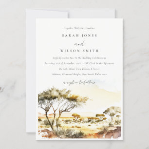 Invitation Aquarelle en terre bouillie Mariage paysager afric