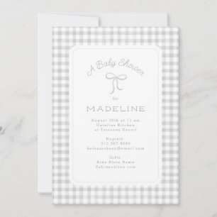 Invitation Aquarelle En vichy Baby shower gris clair